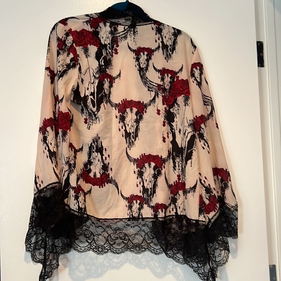 Goth Original Sin kimono top with black lace says size 10 fits M NWOT - Picture 6 of 9